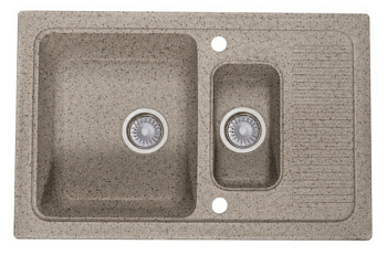 Мойка мрамор FOSTO КМ 77-49 SGA-300 (772*495*185) 1,5 чаша прямоугольная+сифон (песочный пляж)